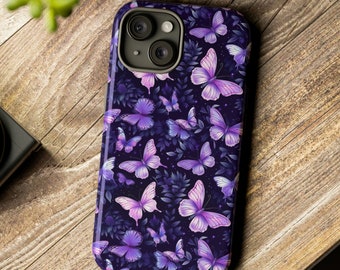 IPhone 15 Pro Max、Iphone Mini 13 携帯電話ケース、14 Pro Max、14 Plus、S23 ultra、Samsung s20 fe、Pixel 7 用パープル バタフライ フォン ケース