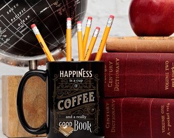 Buch und Kaffee-Liebhaber-Becher, Bibliothekar-oder Lehrer-Geschenk, Bücherwurm-Becher, ästhetische Leser-Geschenke, Bibliothekar-Schwarz-Becher, Geschenk für Kaffee-Liebhaber-Mama
