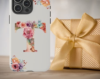 Letter T Boho IPhone Case, Floral IPhone 15 Pro Max Case, S23 Ultra Case, Pixel 7 Case, Pixel 6 Cell Phone Case, Large Monogram Phone Case
