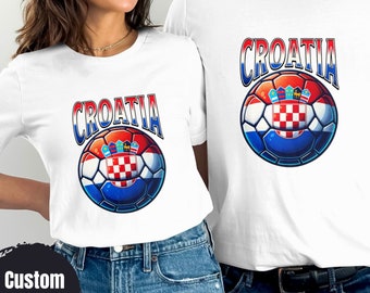 Camiseta de futebol croata com nome personalizado, camiseta patriótica de futebol croata, tops familiares combinando para o dia do jogo, presente para fãs de futebol, top do orgulho nacional