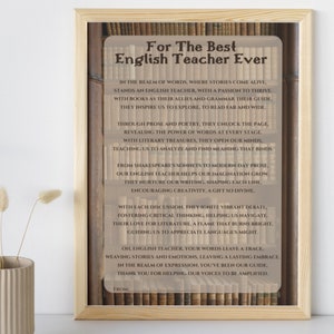 El mejor poema de profesor de inglés de todos los tiempos Descarga digital para el agradecimiento del profesor Imprimible Fin del año escolar Presente Regalo de arte de pared del Día del Maestro