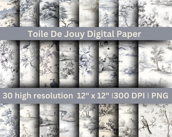 Toile Digital Paper, Toile De Jouy Motifs, Grey Ceramic Background, Art Journaling, Scrapbooking paper, French Romantic Wallpaper Design