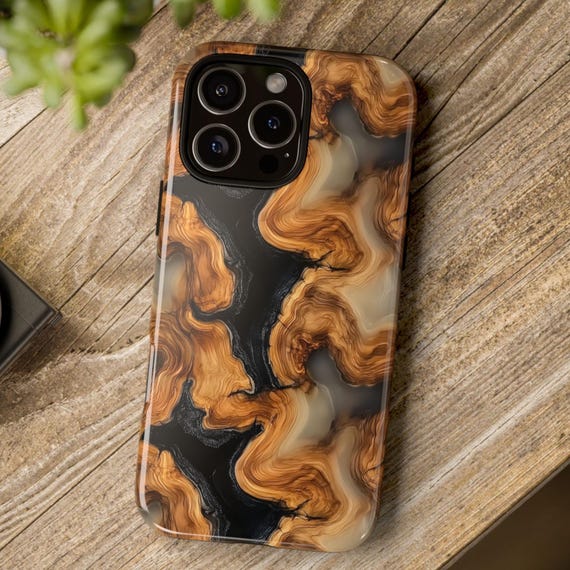 Wooden Grind iPhone 16 14 13 12 11 Pro Max Tough Case, Resin Epoxy