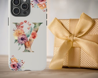 Letter Y Boho IPhone Case, Floral IPhone 15 Pro Max Case, S23 Ultra Case, Pixel 7 Case, Pixel 6 Cell Phone Case, Large Monogram Phone Case