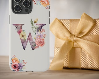 Letter W Boho IPhone Case, Floral IPhone 15 Pro Max Case, S23 Ultra Case, Pixel 7 Case, Pixel 6 Cell Phone Case, Large Monogram Phone Case