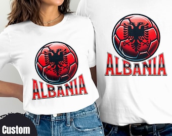 Custom Name Albania Soccer T-Shirt, Red and Black Flag Tee, Albanian Football Fan Shirt, Game Day Family Matching Tops , Soccer Lovers Gift