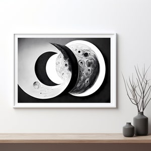 Moon Phases Wall Art Digital Download, Moon Print, Moon Poster, White and Black Moon Digital Print For Living Room Decor, PNG Files 16 Sizes