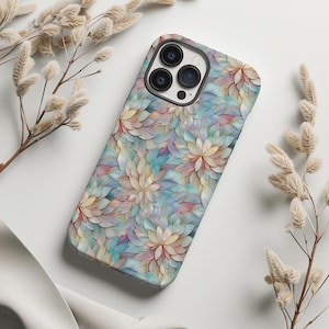 Iridescent Stained Glass Floral Mosaic Design Tough Case For iPhone 16/15 Pro Max, S24 Ultra/Pixel 8 Pro Cover, Flower Lover Perfect Gift