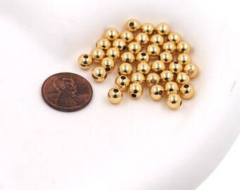 130pcs 18K Gold Filled Tiny Round Spacer Beads,Bracelet Beads,Ball Spacer Beads for Bracelet Jewelry Necklace Making Supply