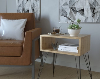 NightStand with Drawer, Bedside Table with Solid Wood Legs, Minimalist and Practical End Side Table for Bedroom