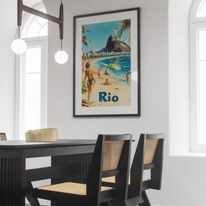 Cartaz de viagem do Rio Brasil, impressão estilo anos 1950, impressão digital vintage, arte de parede colecionável, presente para ela, presente para casais, decoração para casa, lembrança do Brasil