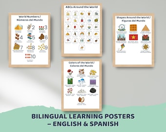 Bilingual Montessori Learning Posters | Printable Classroom Wall Set for Preschool & Toddler Learning (English + Spanish)