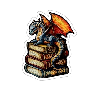 Dragon Die-Cut Sticker, Mythical Creature Decals, Fantasy Laptop Sticker, Blue Orange Dragon Sticker, Magical Symbol Sticker, Dragon Lover