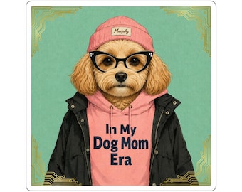 Dog Mom Era Sticker | Poodle in Hoodie, Water-Resistant Vinyl Die-Cut