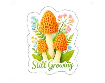 Morel Mushroom Illustration Sticker | Still Growing die-cut sticker