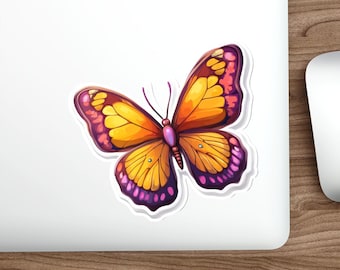 Orange Purple Monarch Butterfly Die-Cut Stickers | Vinyl Butterfly Sticker