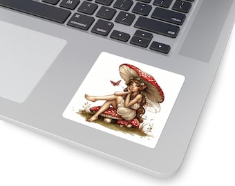 Mushroom Fairy Sticker | Kiss-Cut Vinyl Sticker, Woodland Elf Illustration