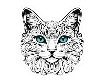Ornate Cat Face Sticker | Floral Cat Head Vinyl Decal