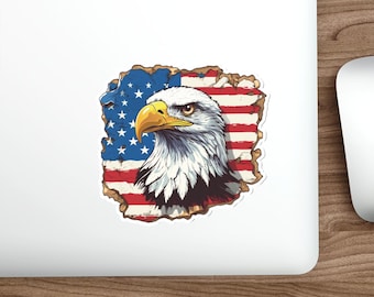 Adesivo fustellato con aquila calva e bandiera americana / Adesivo patriottico USA