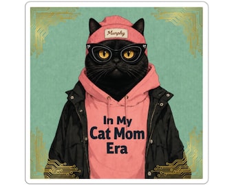 Black Cat Hoodie Sticker | Cat Mom Era Die-Cut Vinyl (Water-Resistant)
