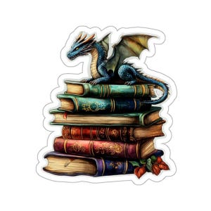 Mystical Dragon Die-Cut Sticker, Book Lover Blue Dragon Sticker, Mythical Creature Decal, Fantasy Laptop Decal, Magical Planner Sticker,