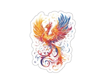 Fiery Watercolor Phoenix Die-Cut Sticker | Colorful Mythical Bird