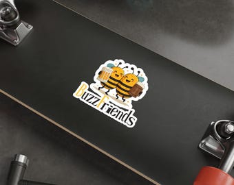 BuzzFriends Bees Holding Beer Die-Cut Sticker | Whimsical Craft Beer Buddy Graphic