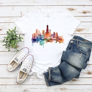 Chicago Skyline in Watercolor Shirt, The Windy City Tee, City Skyline Shirt, Chicago Skyline Shirt, Chi-Town Shirt.