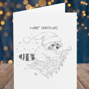 Carte de Noël raton laveur, carte de voeux de Noël Schlurpi le raton laveur - Carte de Noël exclusive illustrée à la main pour les amateurs de raton laveur, papier mat