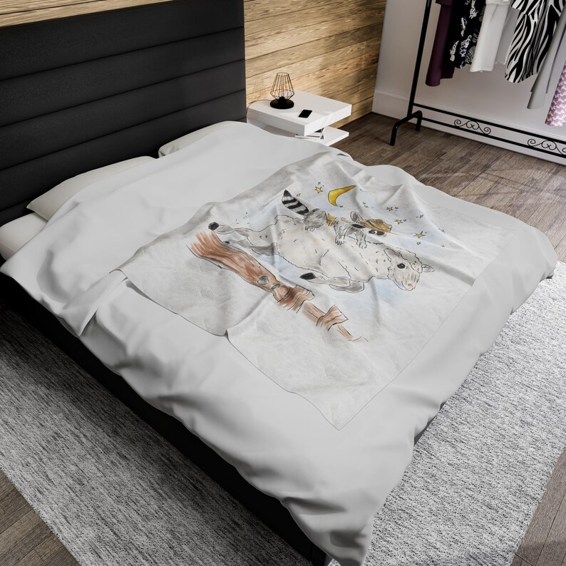 Cozy Plush Blanket with Schlurpi the Raccoon Riding a Sheep | Perfect Gift for Raccoon Fans | 50x60" (127x152 cm)v