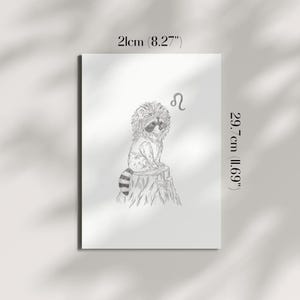 Schlurpi the Raccoon as Leo – A4 Unframed Zodiac Art Print on 250gsm Fine Art Paper | Lion Mane Woodland Illustration for Leos