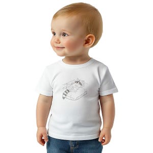 Cozy Sleeping Raccoon Design |  Classic Baby Crewneck T-Shirt - White | 100% Cotton