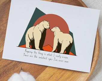 Romantic Bear Postcard - Minimalist Love Illustration with Song-Inspired Quote - 6"x4" Greeting Card - Valentine's or Anniversary Gift