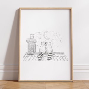 Romantisches Waschbär Poster – Fine Art Print von handgezeichneter Illustration | Perfekt für Valentinstag