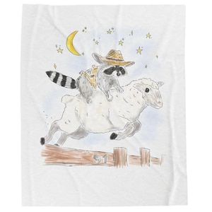 Cozy Plush Blanket with Schlurpi the Raccoon Riding a Sheep | Perfect Gift for Raccoon Fans | 50x60" (127x152 cm)