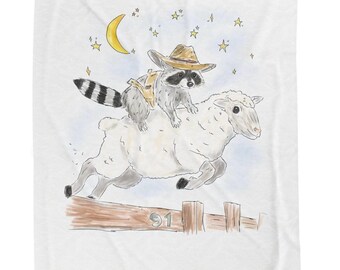 Cozy Plush Blanket with Schlurpi the Raccoon Riding a Sheep | Perfect Gift for Raccoon Fans | 50x60" (127x152 cm)