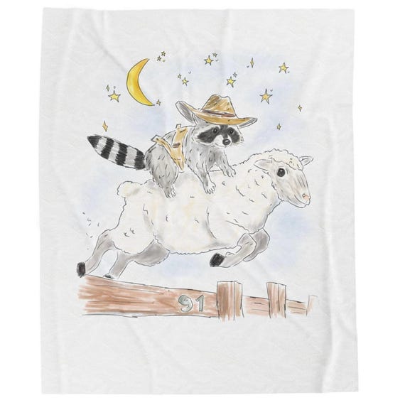 Cozy Plush Blanket with Schlurpi the Raccoon Riding a Sheep | Perfect Gift for Raccoon Fans | 50x60" (127x152 cm)