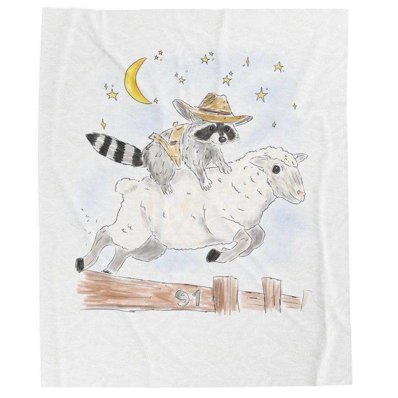 Cozy Plush Blanket with Schlurpi the Raccoon Riding a Sheep | Perfect Gift for Raccoon Fans | 50x60" (127x152 cm)