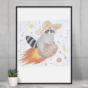 Raccoon Across the Universe | Pencil Sketch of Schlurpi the raccoon, Fine Art Print, Museum-Grade Quality, Vertical Print, No Frame included