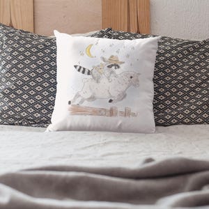 Square Pillow with Schlurpi the Raccoon Riding a Sheep | Perfect Gift for Raccoon Fans