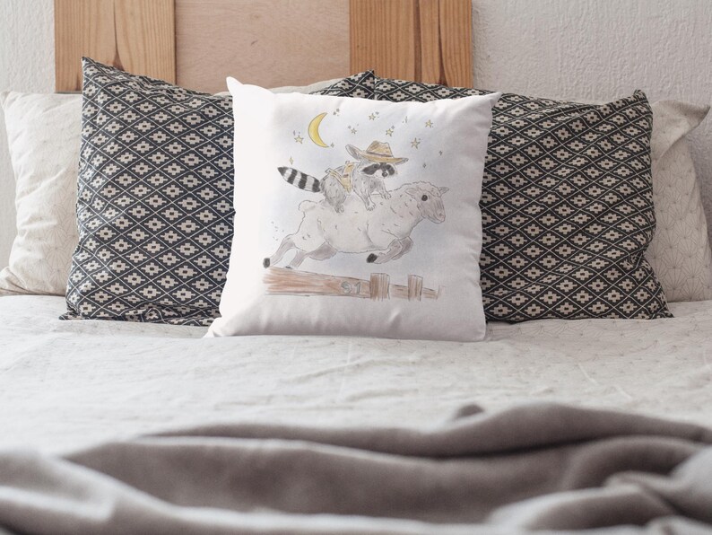 Square Pillow with Schlurpi the Raccoon Riding a Sheep | Perfect Gift for Raccoon Fans