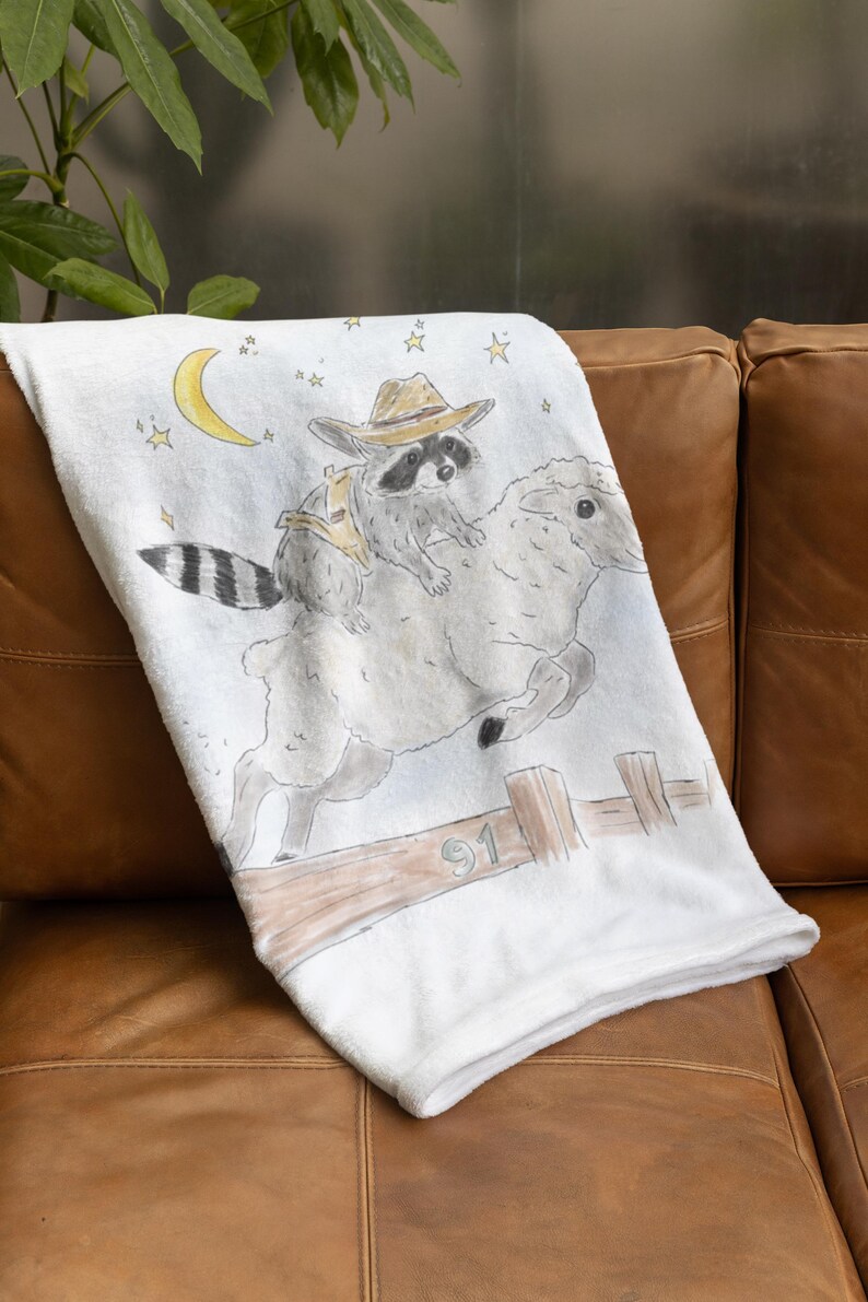 Cozy Plush Blanket with Schlurpi the Raccoon Riding a Sheep | Perfect Gift for Raccoon Fans | 50x60" (127x152 cm)