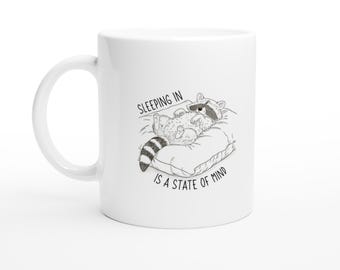 Raccoon Mug - Funny Sleeping Raccoon Coffee Mug - Cute Raccoon Gift for Animal Lovers - White 11oz Ceramic Mug - Cozy Raccoon Tea Cup