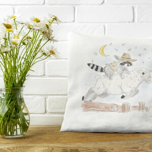 Square Pillow with Schlurpi the Raccoon Riding a Sheep | Perfect Gift for Raccoon Fans