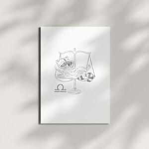 Schlurpi the Raccoon as Libra – A4 Unframed Zodiac Art Print on Matte 250gsm Fine Art Paper | Balanced and Cozy Horoscope Artwork