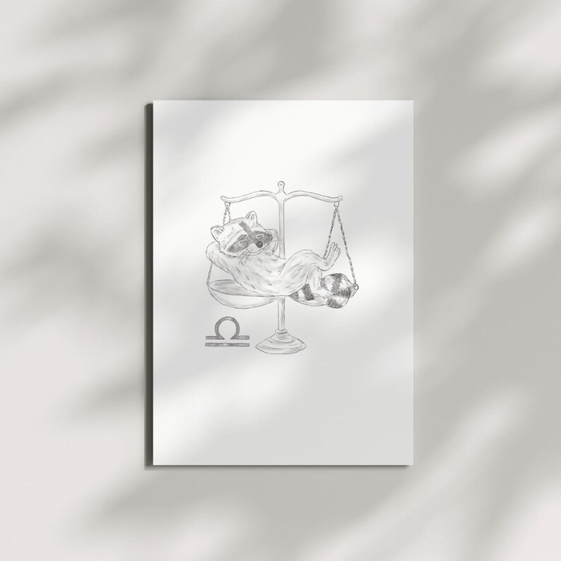 Schlurpi the Raccoon as Libra – A4 Unframed Zodiac Art Print on Matte 250gsm Fine Art Paper | Balanced and Cozy Horoscope Artwork