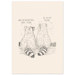 Exklusiver Schlurpi der Waschbär Kunstdruck | 5x7" (12,7x17,8cm) Bleistiftzeichnung | Verspielte & Nachdenkliche Wanddeko, OHNE RAHMEN