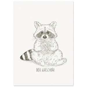 Fine Art Print – Der Waschbär, Schlurpi der Waschbär| A4 size (21cm x 29.7cm or 8.27" x 11.69") Bleistiftzeichnung – Ungerahmt