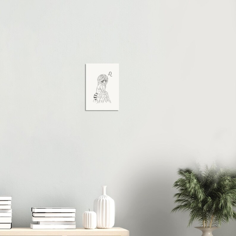 Schlurpi the Raccoon as Leo – A4 Unframed Zodiac Art Print on 250gsm Fine Art Paper | Lion Mane Woodland Illustration for Leos