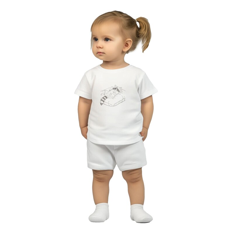 Cozy Sleeping Raccoon Design |  Classic Baby Crewneck T-Shirt - White | 100% Cotton